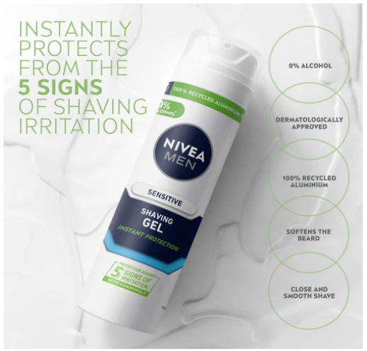 Nivea Men Sensitive Skin Shaving Gel 200ml Chamomile & Witch Hazel Extract