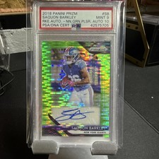 2018 Panini Prizm Saquon Barkley Rookie Auto Neon Green Pulsar PSA 9 #RA-SB