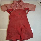 Vintage Red Rose Embroidered Overalls & stripe Shirt Fits 16" Cabbage Patch Kids