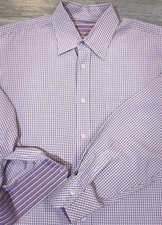 Bugatchi Uomo Men  s Large Purple Check Button Front Long Sleeve Dress Shirt
