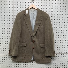 Vintage Lands End Blazer Sport Coat Mens 42R Brown 90s Wool Herringbone Jacket