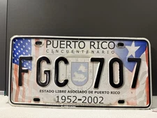 Puerto Rico License Plate Anniversary 1952 2002 Cincuentario FGC 707 One Year