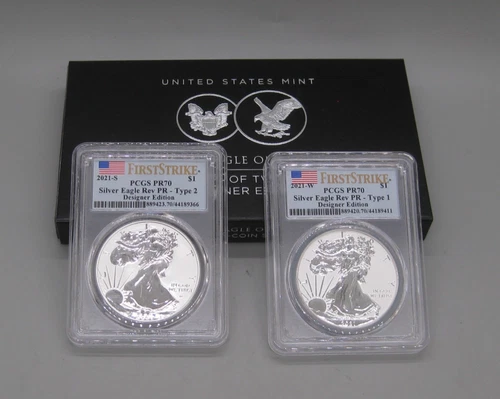 2021 Reverse Proof $1 American Silver Eagle Designer 2 Silver Coin Set PCGS PR70