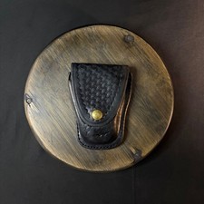 Aker 501 Vintage Handcuff Case Black Basketweave Leather Brass Snap
