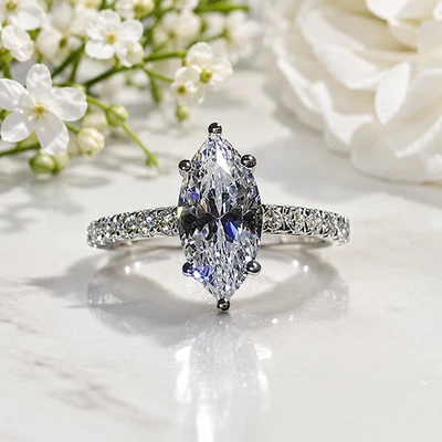 IGI Certified Lab Grown Diamond Wedding Ring 4.50 CT Marquise Cut 18K White Gold - Image 1 of 4
