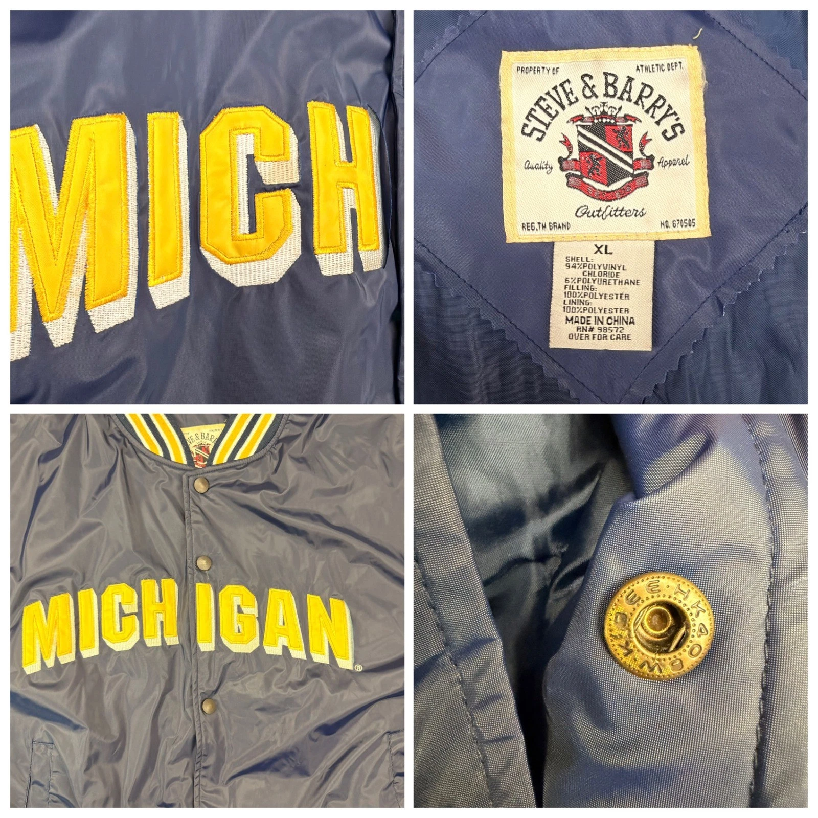 Vtg Steve & Barry's Michigan Wolverines Varsity Jacket Navy Blue XL Bomber image 5