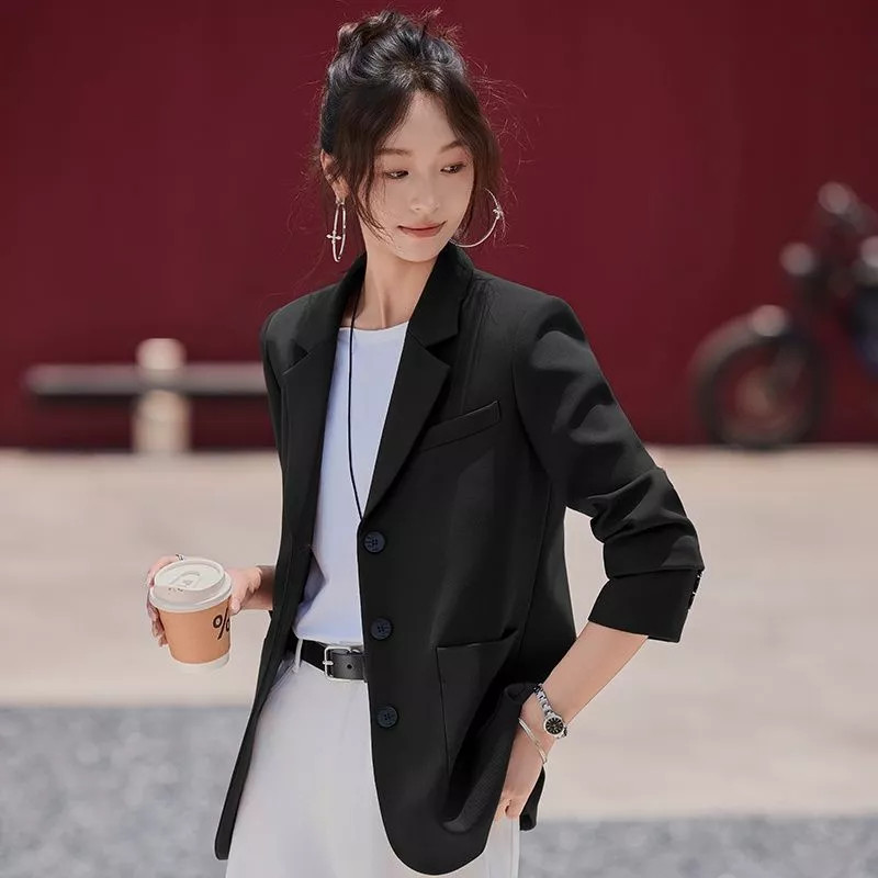 Americana Mujer Negro Elegante Con Botones A Tres Agujeros Look Para Oficina