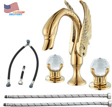 Widespread Bathroom Facuet Gold Swan Bathroom Sink Faucet FREE SHIPPING USA