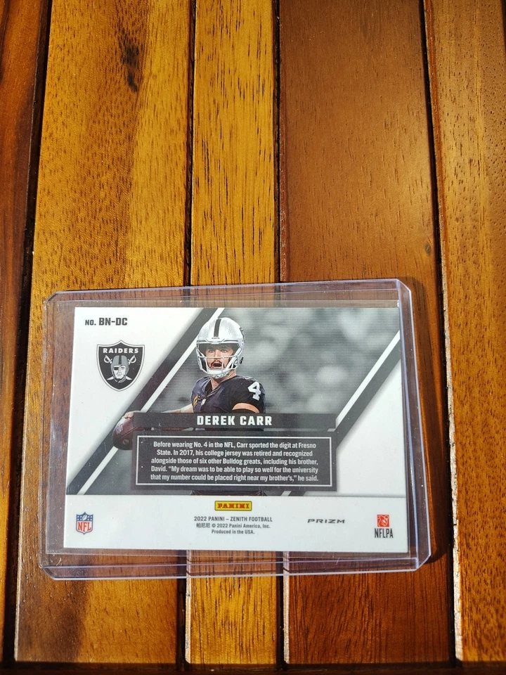 2022 Panini Zenith Behind the Numbers Red Prizm Parallel Insert BN-DC DEREK CARR - Image 2 of 2