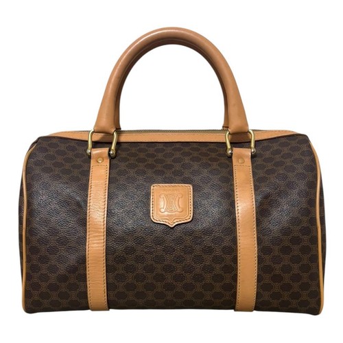 CELINE Vintage Macadam Mini Boston Bag Brown Leather Used From Japan