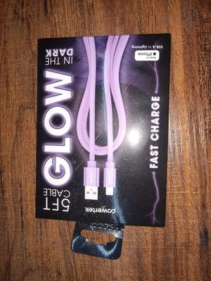 #ad iPHONE GLOW IN DARK Fast Charge 5 Ft Cable PowerTek 5#x27; USB BLUE 5 foot Brand $15.00