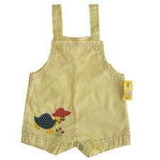 Vintage Little Ones 70s baby boy 12mo shorts overalls romper yellow turtle- NEW.