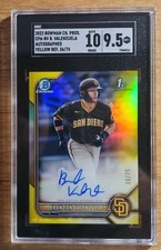 2022 Bowman Chrome 1st Brandon Valenzuela Auto Yellow Refractor /75 SGC 9.5/10 C