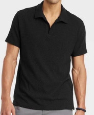 NEW Goodfellow Co. Men's Textured Johnny Collar Polo Shirt Black Size Large