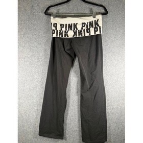 Victoria's Secret PINK Yoga Flare Pants Black Sequin Foldover Waist Women Medium