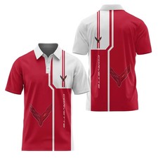Personalized Name Corvette Logo C8 Racing Red White 3D Polo Shirt S-5XL