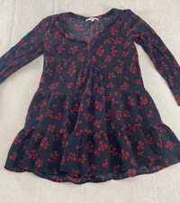 LOFT Dress Womens Small Black V-Neck Collarless Long Sleeve Floral Print