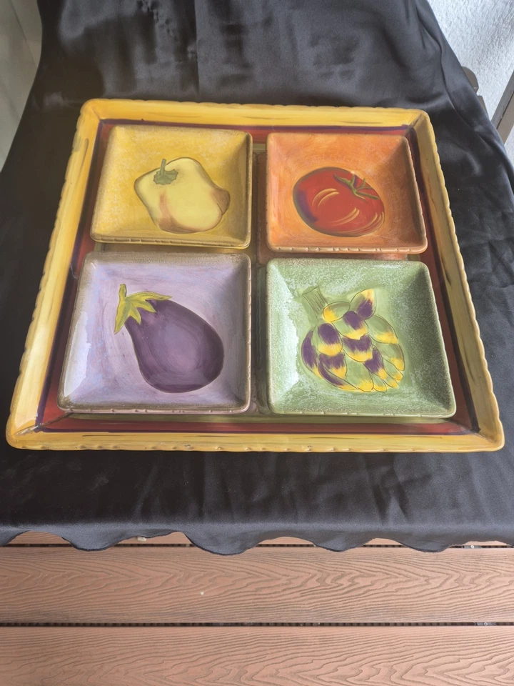 Terra Toscana Clay Art 5 Piece Antipasti Set. Hand Painted. Excellent Condition - Image 3 of 4