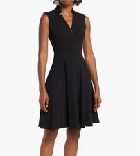 Calvin Klein Women's Split-Neck Fit & Flare Dress-- Black Size 6 NWT