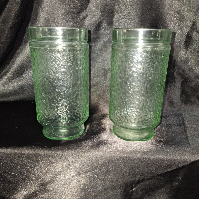 Two Vintage Libbey Chateau Iced Tea Tumblers~Green Glasses~Textured~16 Oz~1970s