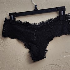 Victoria's Secret Black Lace Cheeky Panties Stretch M Semi-Transparent Polyamide