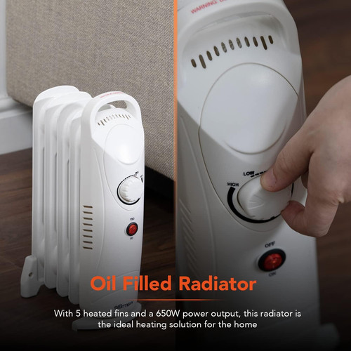 5 Fin Oil Filled Radiator with Adjustable Thermostat and Overheat Protection, 65