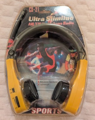 Coby Jogger Ultra Slimline AM/FM Headphone Radio CX-21 Sports Headset - Yellow