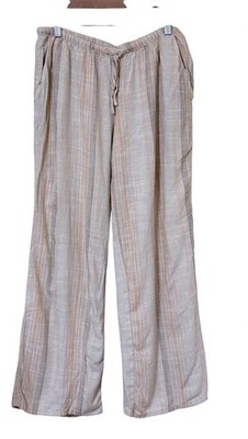 H&M Divided Women Beige Linen Viscose Blend Straight Leg Striped M