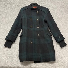Alice + Olivia Pea Coat Womens M Blackwatch Plaid Wool Preppy Dark Academia