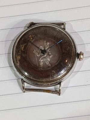 1940 Big Case  Dial St Christopher Scene Wristwatch Hand Winding Caliber ETA