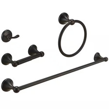 4-Piece Bath Hardware Set with Towel Bar/Rack, Towel/Robe Hook, Toilet Paper Hol
