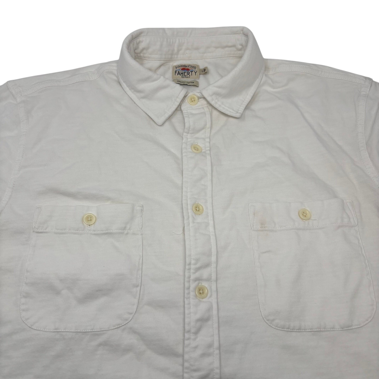 Faherty Mens Large Solid White Button Up Short Sl… - image 1
