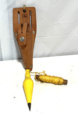 Vintage Stanley Plumb Bob String & Wooden Holder & Cowhide Holder and Brass Clip