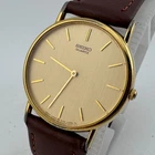 Vintage Seiko Quartz Watch 5Y30-7000 Men Gold Tone Leather Analog New Battery