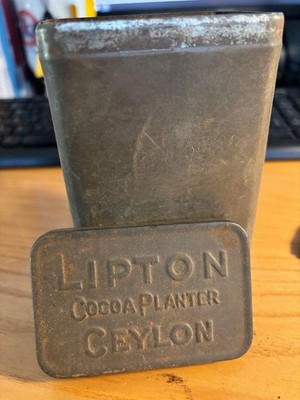 Vintage Lipton Tea ''Cocoa Planter Ceylon'' Rectangular Can~  4 3/4''tall x 3''wide