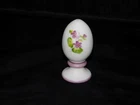 Fenton Hand Painted Purple Violet Floral Custard Glass Egg Signed Janet S 3.5"