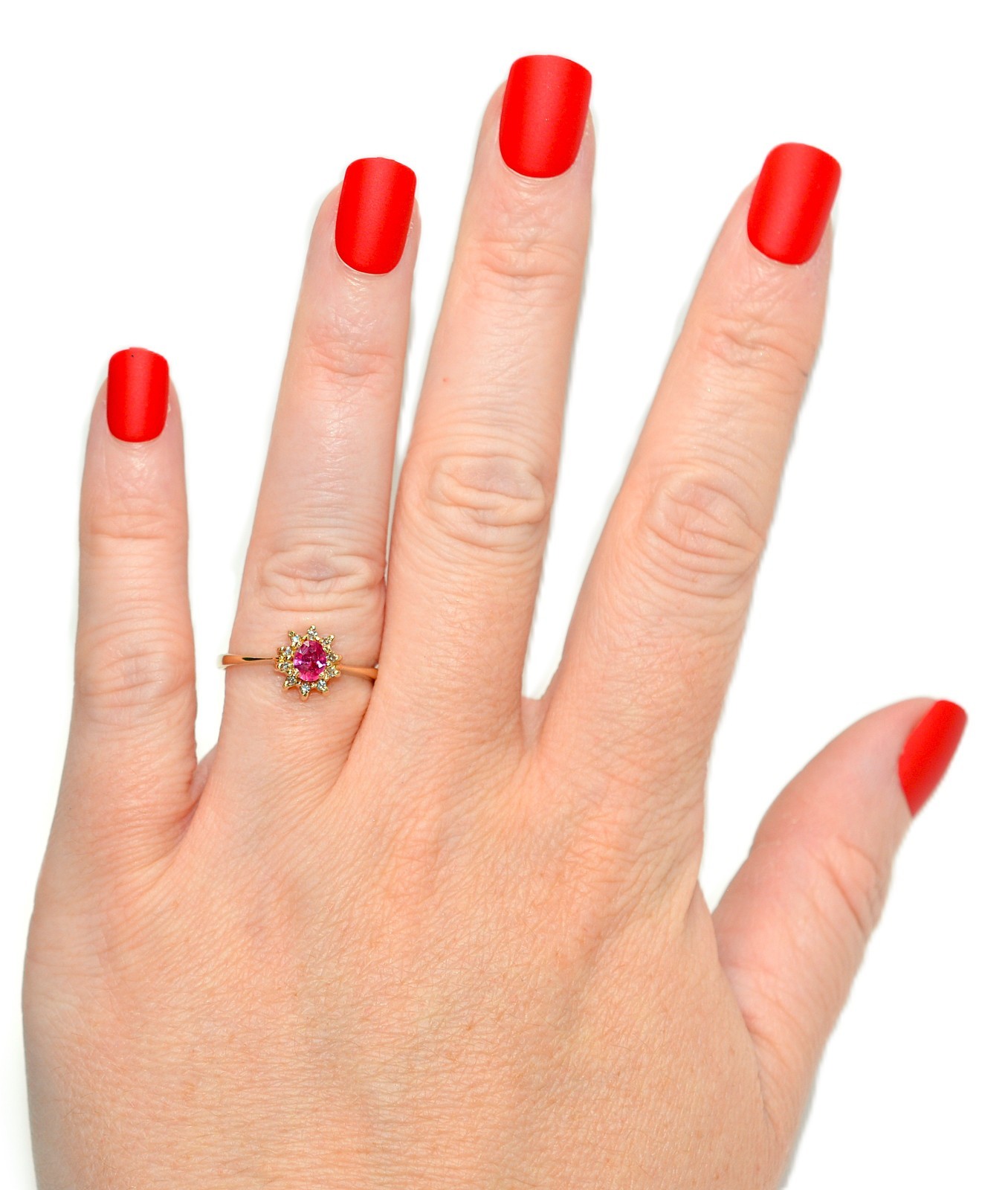 Natural Ruby & Diamond Ring 14K Solid Gold .45tcw… - image 2