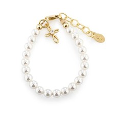Little Girls 14K Gold Plated Baptism Cross Baby Bracelet with Austrian Simula...