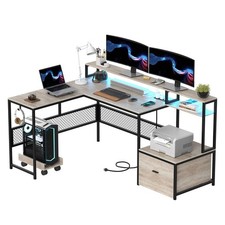 L Shaped Desk with Drawers Gy