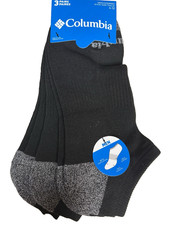 NWT Men's 3 Pack COLUMBIA Half Cushion No Show Socks Black/Gray L For Shoe 6-12