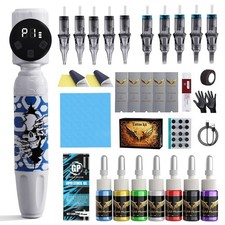 Tattoo Pen Kit Complete,Built  in 1100mAh Battery,10 Needles  7 Tattoo Inks.