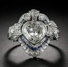 Art Deco Vintage Style Heart Lab Created Diamond Wedding 14K White Gold FN Ring