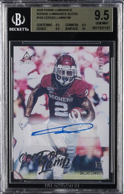2020 PANINI LUMINANCE ROOKIE LUMINANCE AUTO CEEDEE LAMB RC 179/199 BGS 9.5 