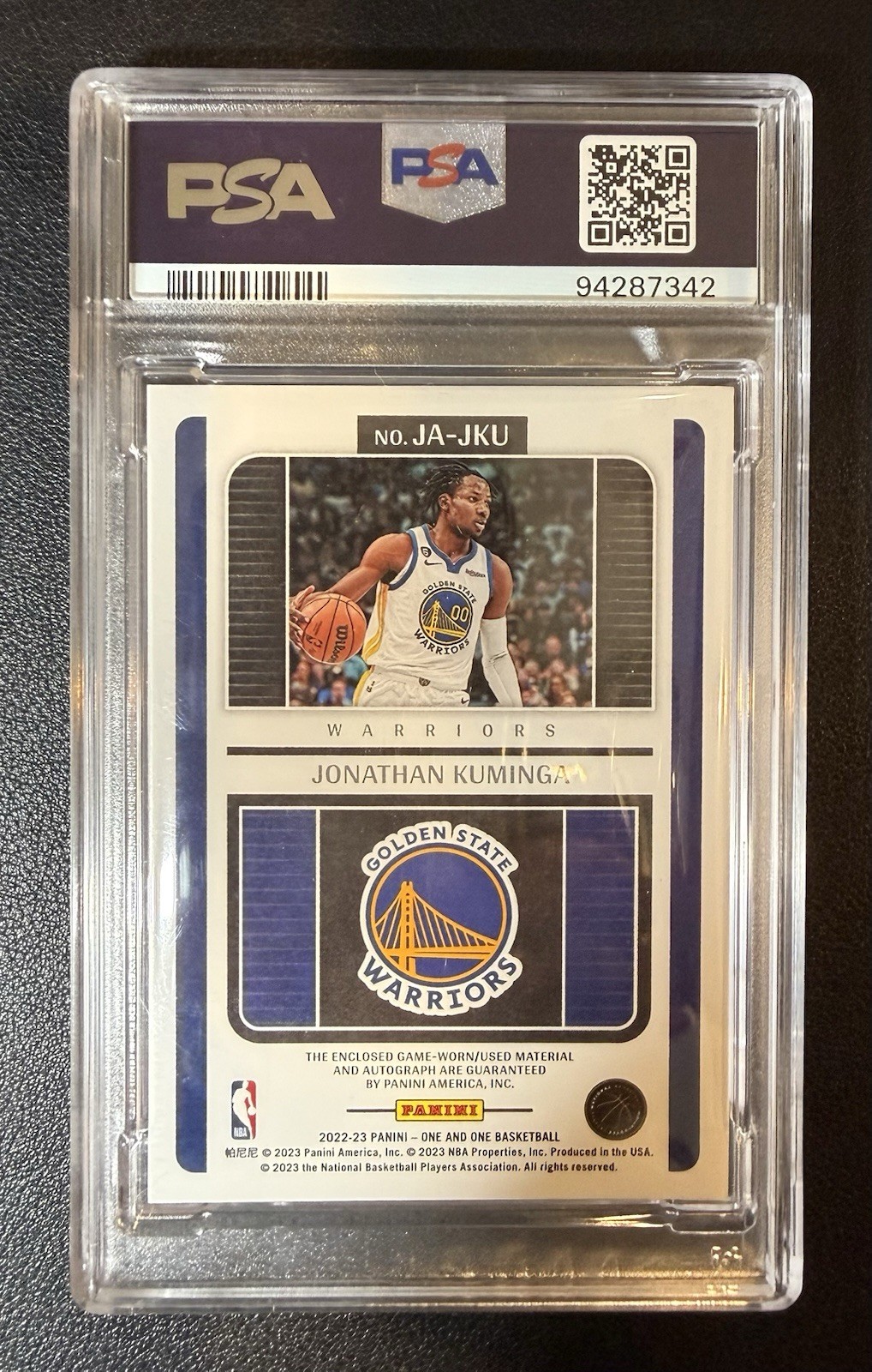 2022-23 Panini One and One - Jersey Autographs Jonathan Kuminga Blue /49 view 2