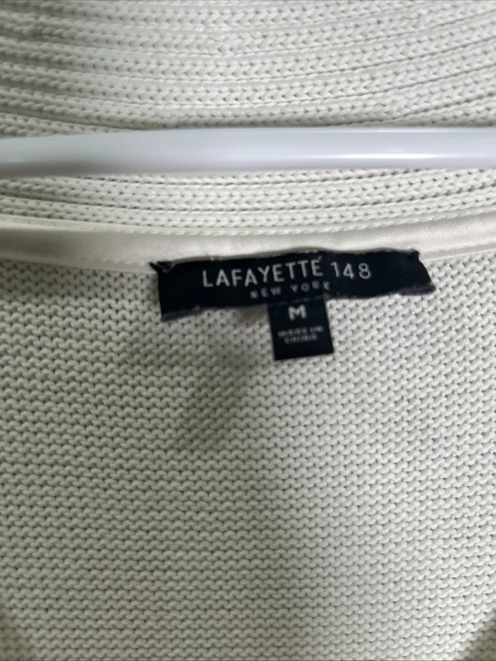 Lafayette 148 Sweater Top Womens M White Silk Blend Knit V Neck Oversized Tunic - Image 4 of 4