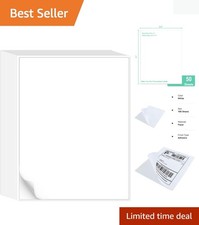 50 Full Sheet White Adhesive Sticker Paper - 8.5x11 for Inkjet Laser Printers