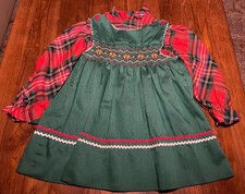 Vth Girls Polly Flinders Hand Smocked Dress 4T green red plaid cottage prairie