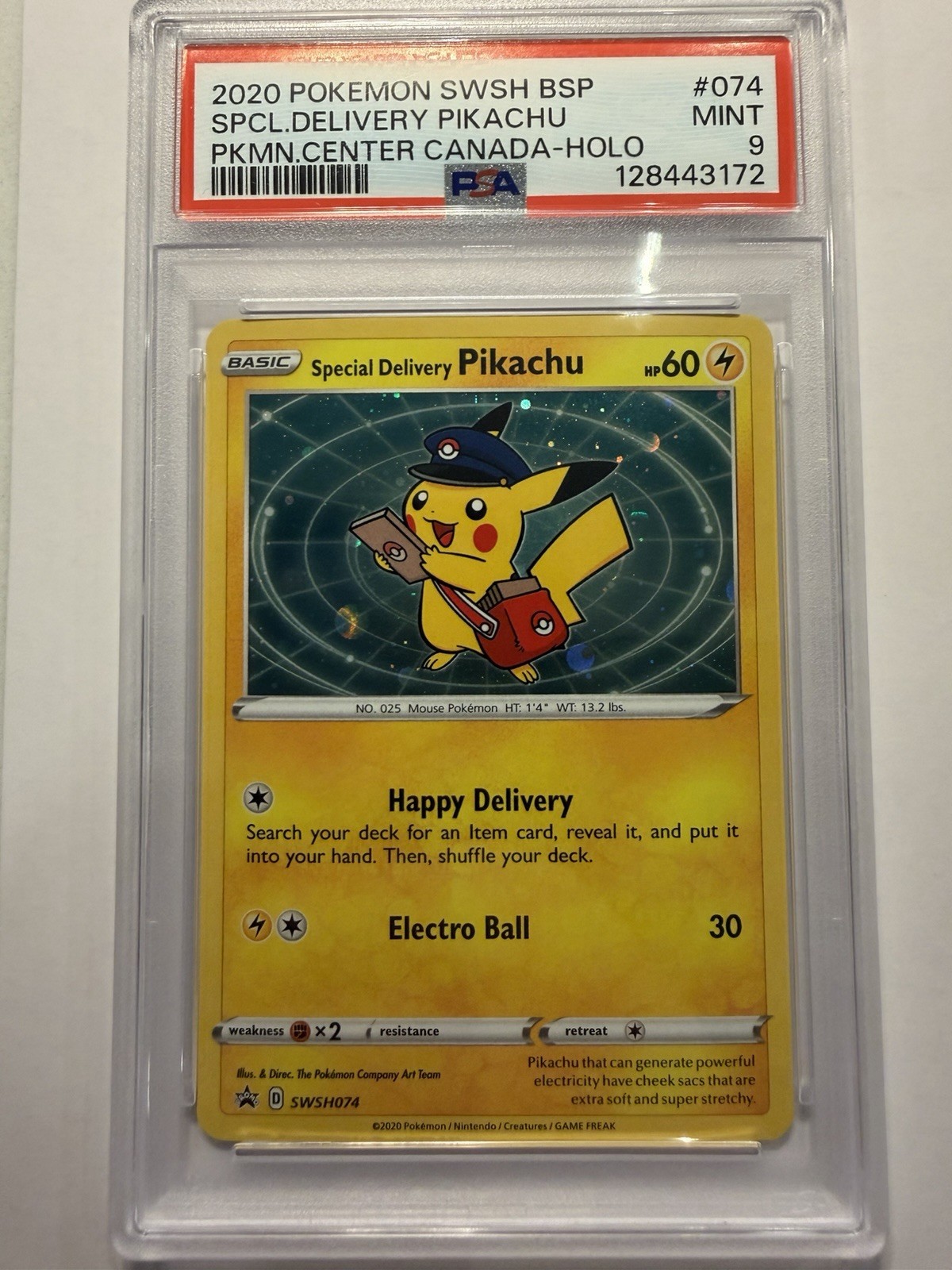 Pokemon Special Delivery Pikachu Hol 2020 Pokemon Center Canada Promo #074 PSA 9
