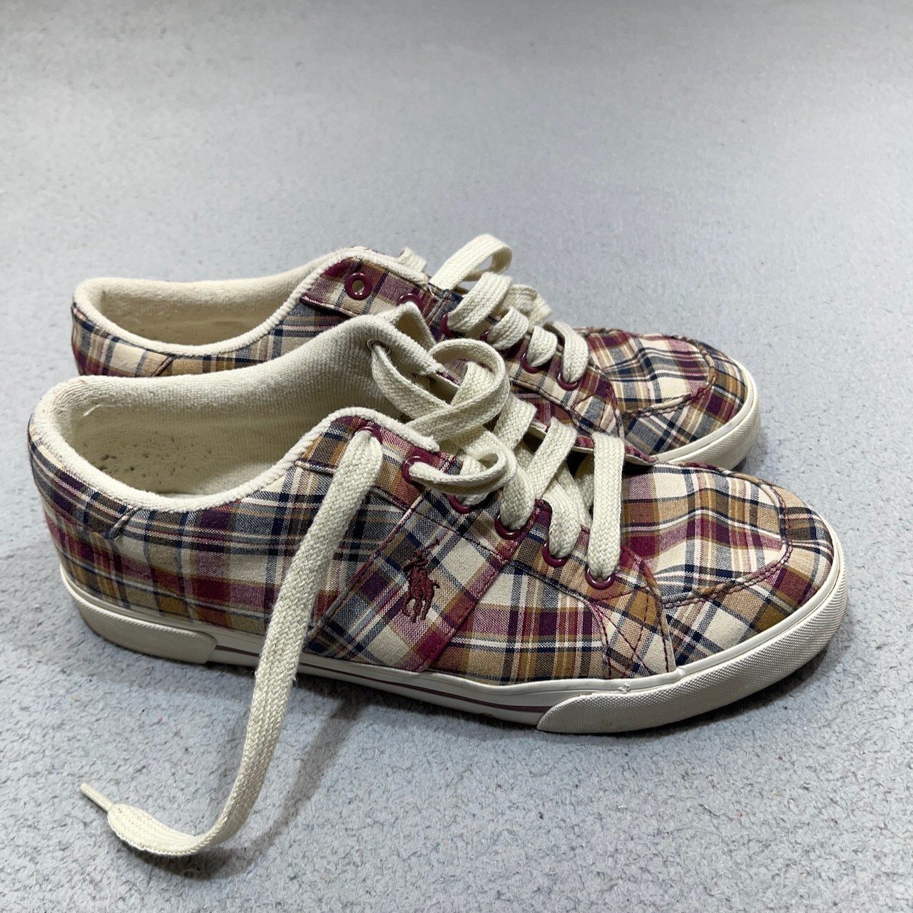 Polo Ralph Lauren Scarpe Uomo 10D Pony Rosso Madras Basso Humberto Slip On Tartan a Quadri
