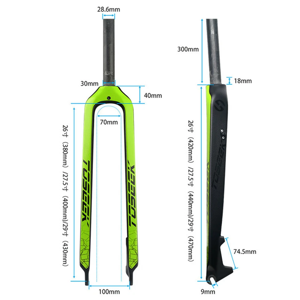 TOSEEK 1-1/8" Full Carbon Fiber MTB Bike Fork Disc Brake Rigid Forks 26/27.5/29" - Image 2 of 4